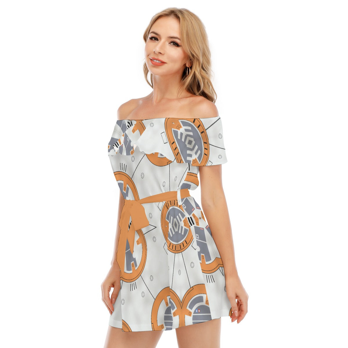 Little Round Droid - Women's Off-shoulder Ruffle Dress