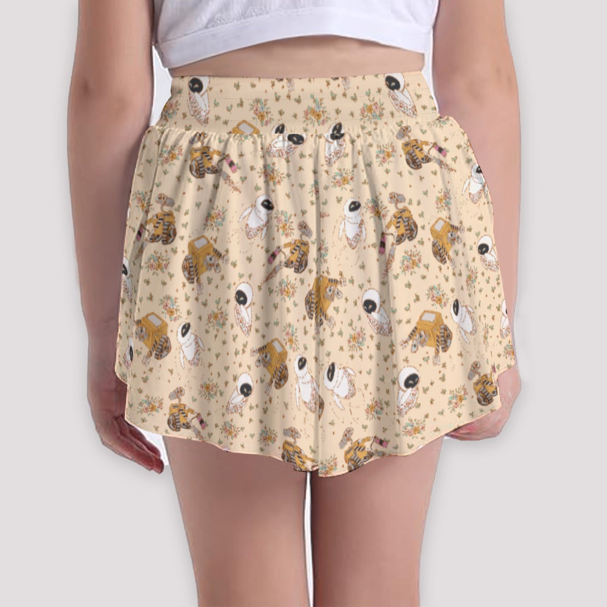 Botanical Robot Love Story - Girls’ Flowy Pocket Shorts