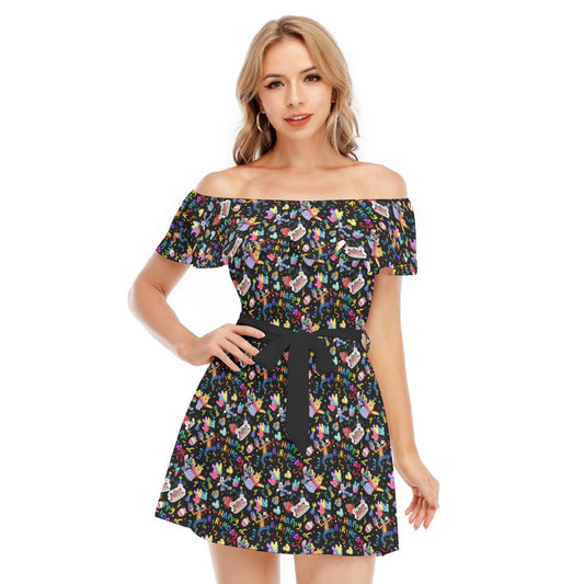 Happy Birthday Celebration - Women's Off-shoulder Ruffle Dress