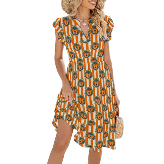 Pumpkin Cameo Stripes - Women's Tiered Pocket Midi Dress