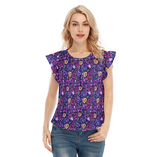 Fairytale Florals – Dark Sea Witch - Women’s Flutter Sleeve Top