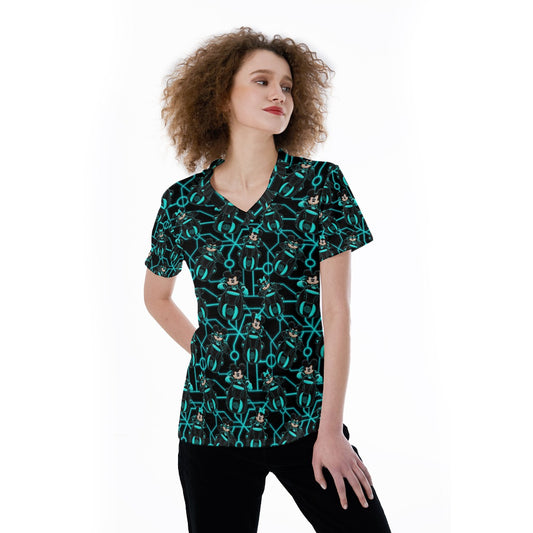 Electric Neon Grid Adventure - Women's Short Sleeve V-Neck T-Shirt
