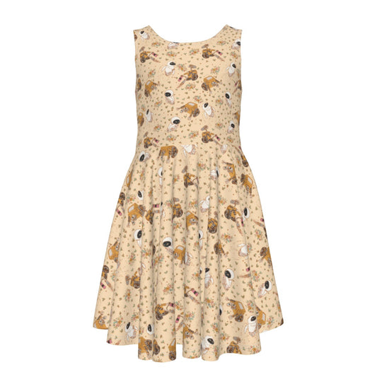 Botanical Robot Love Story - Kid's Sleeveless Skater Dress