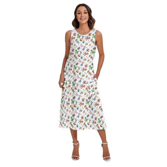 Playful Toy Friends - Women’s Diagonal Pocket Midi Dress