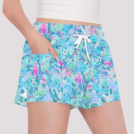 Bright Floral Flight - Neverland Adventure - Girls’ Flowy Pocket Shorts