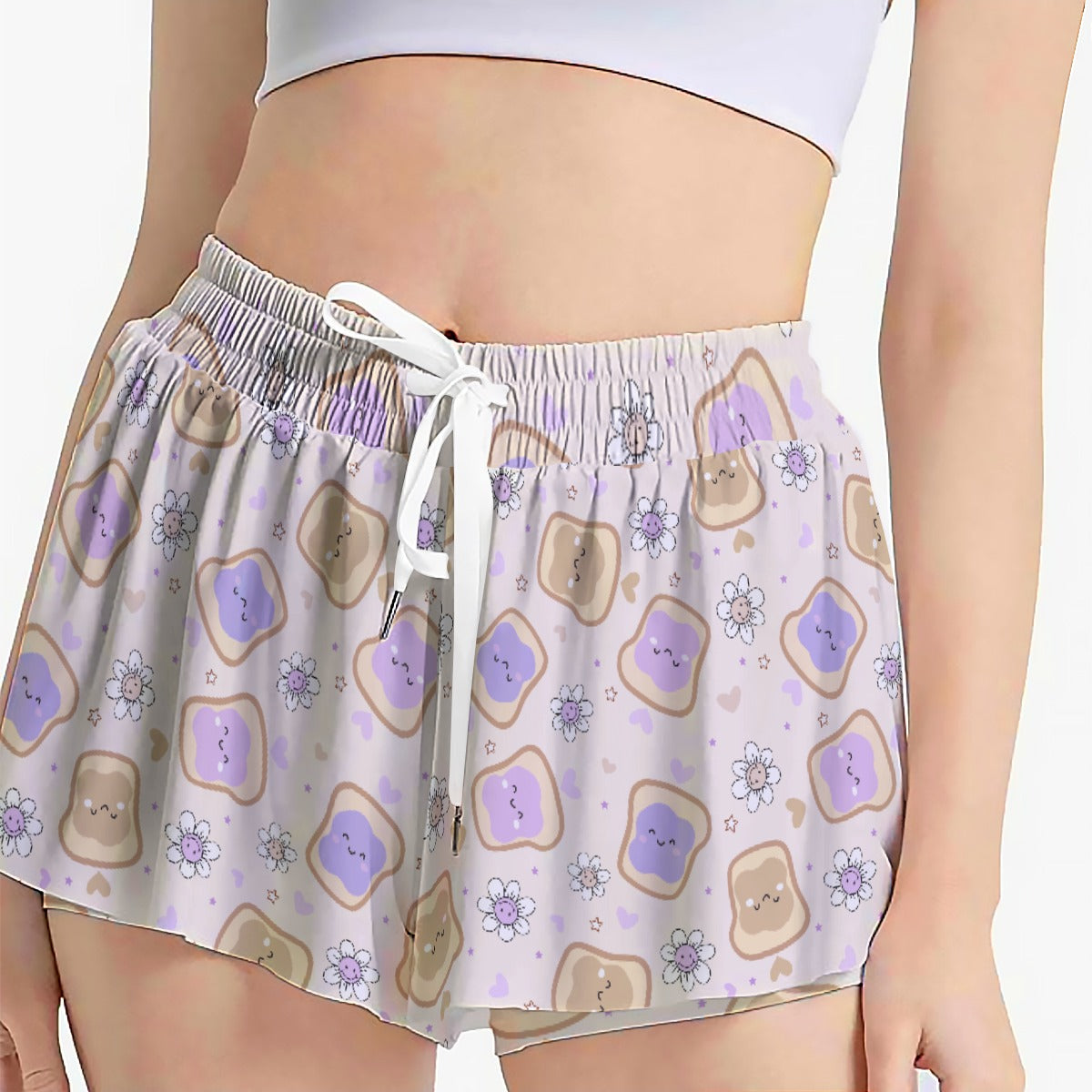 Kawaii Peanut Butter and Jelly Sandwiches - Women's Flowy Pocket Shorts