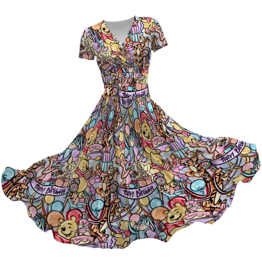 Birthday Bash in the Woods - Women's V-Neck Ruched Midi Dress