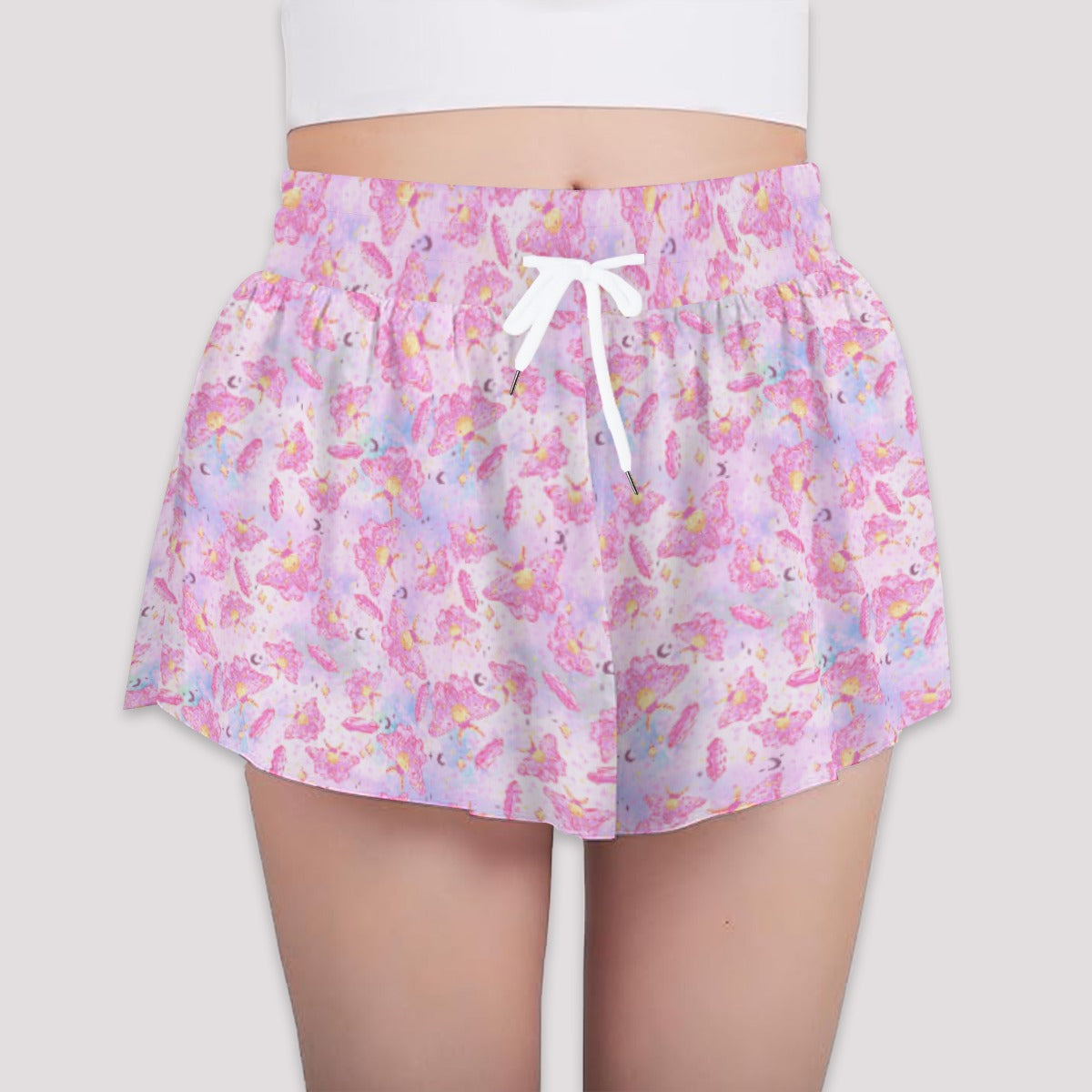 Pink Crystal Lunar Moths - Girls’ Flowy Pocket Shorts