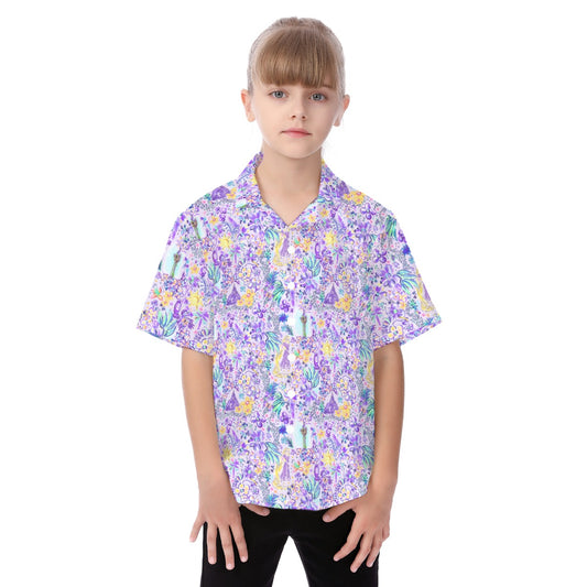Bright Tropical Princess - Rapunzel - Kid's Hawaiian Button Up Shirt