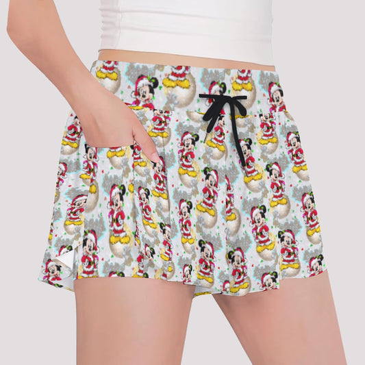 Santa Mouse Celebration - Girls’ Flowy Pocket Shorts