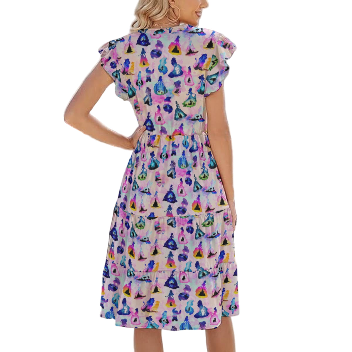Princess And Classic Animation Silhouettes - Women's Tiered Pocket Midi Dress