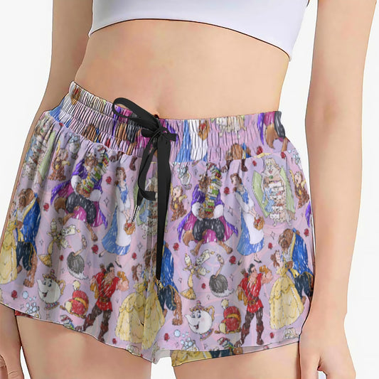 Enchanted Tale Sketch - Women's Flowy Pocket Shorts