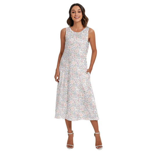 Marie’s Springtime Garden - Women’s Diagonal Pocket Midi Dress