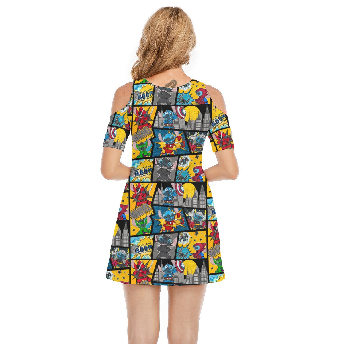 Superhero Stitch - Comic Action - Women's Cold Shoulder Cotton Dress