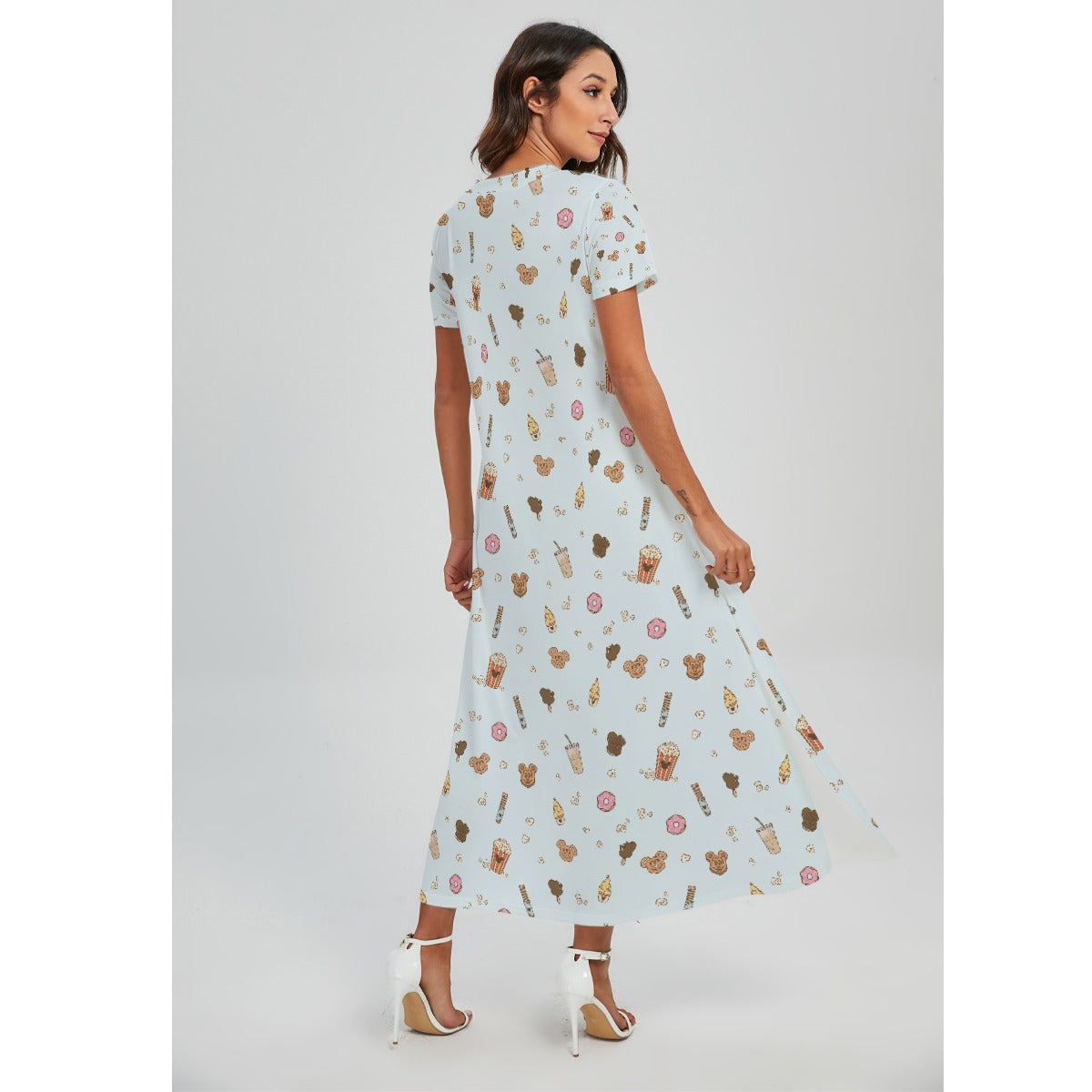 Minimal Snackcore - Women's V-Neck Side Split Maxi Dress