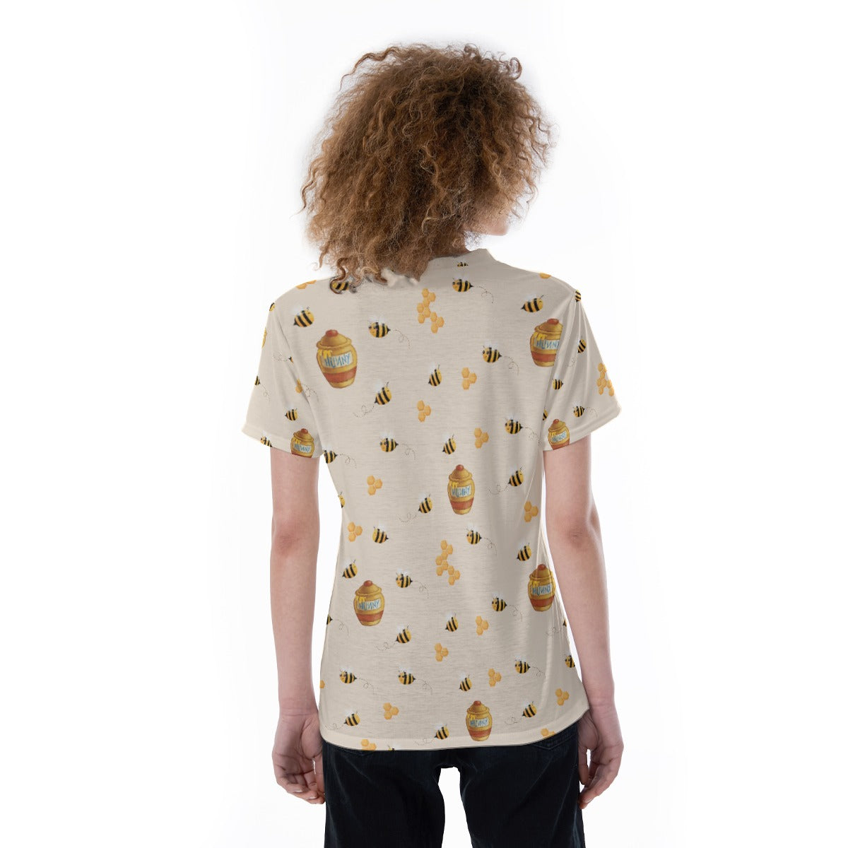 Sweet Hunny Pot & Bees - Women's Short Sleeve V-Neck T-Shirt