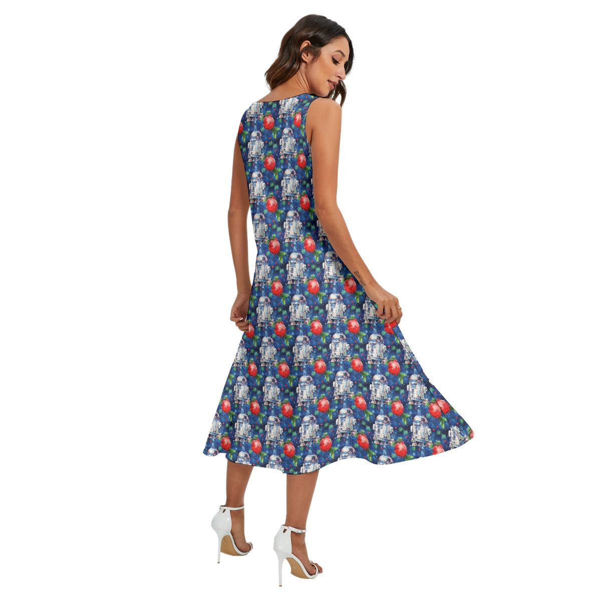 Little Blue Christmas Droid - Women’s Diagonal Pocket Midi Dress
