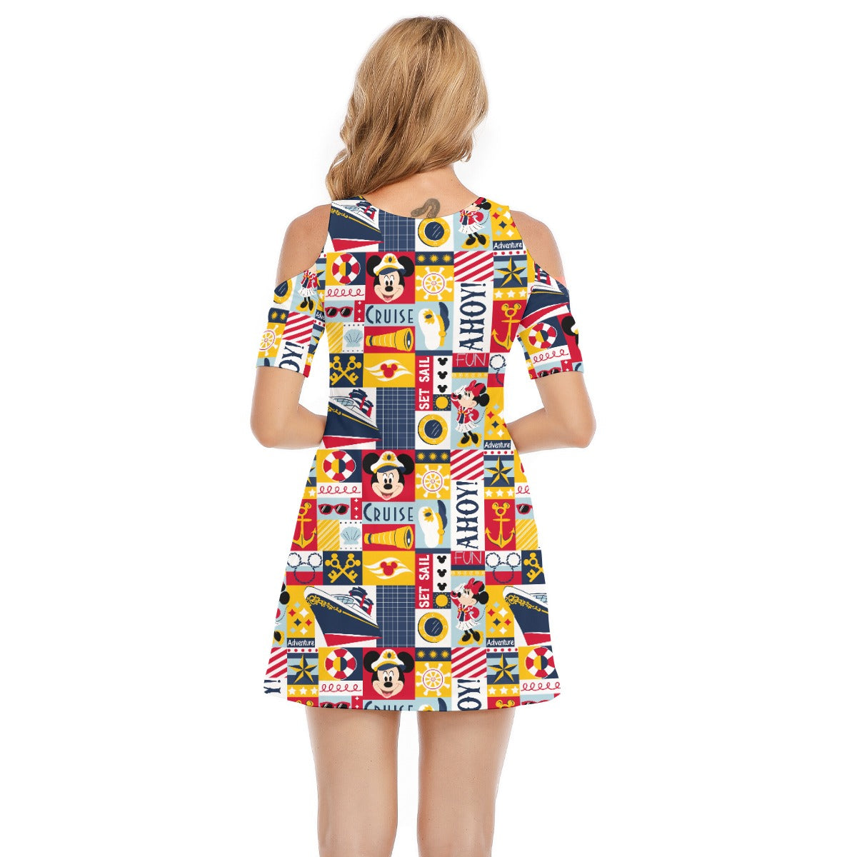 Nautical Cruise Patchwork - Women's Cold Shoulder Cotton Dress