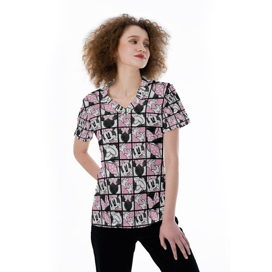 Mouse Bow Block Party - Women's Short Sleeve V-Neck T-Shirt
