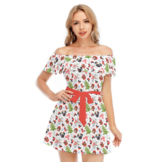 Mouse Magic Christmas - Women's Off-shoulder Ruffle Dress