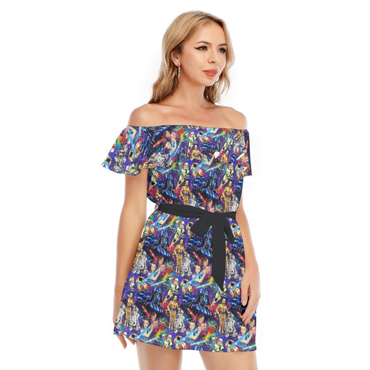 Galaxy Saga - Women's Off-shoulder Ruffle Dress