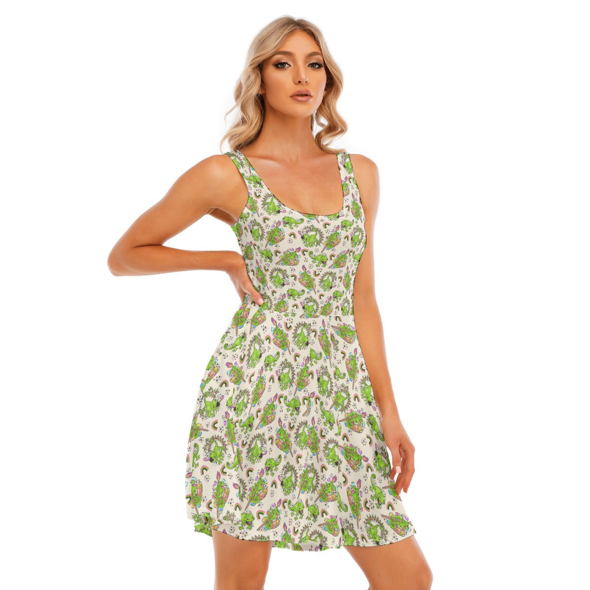 Colorful Chameleon Splash - Women's Sleeveless Pocket Skater Dress