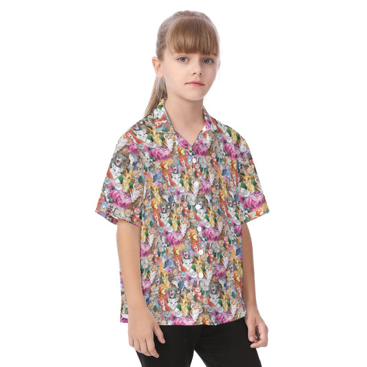Whimsical Storybook Cats - Kid's Hawaiian Button Up Shirt