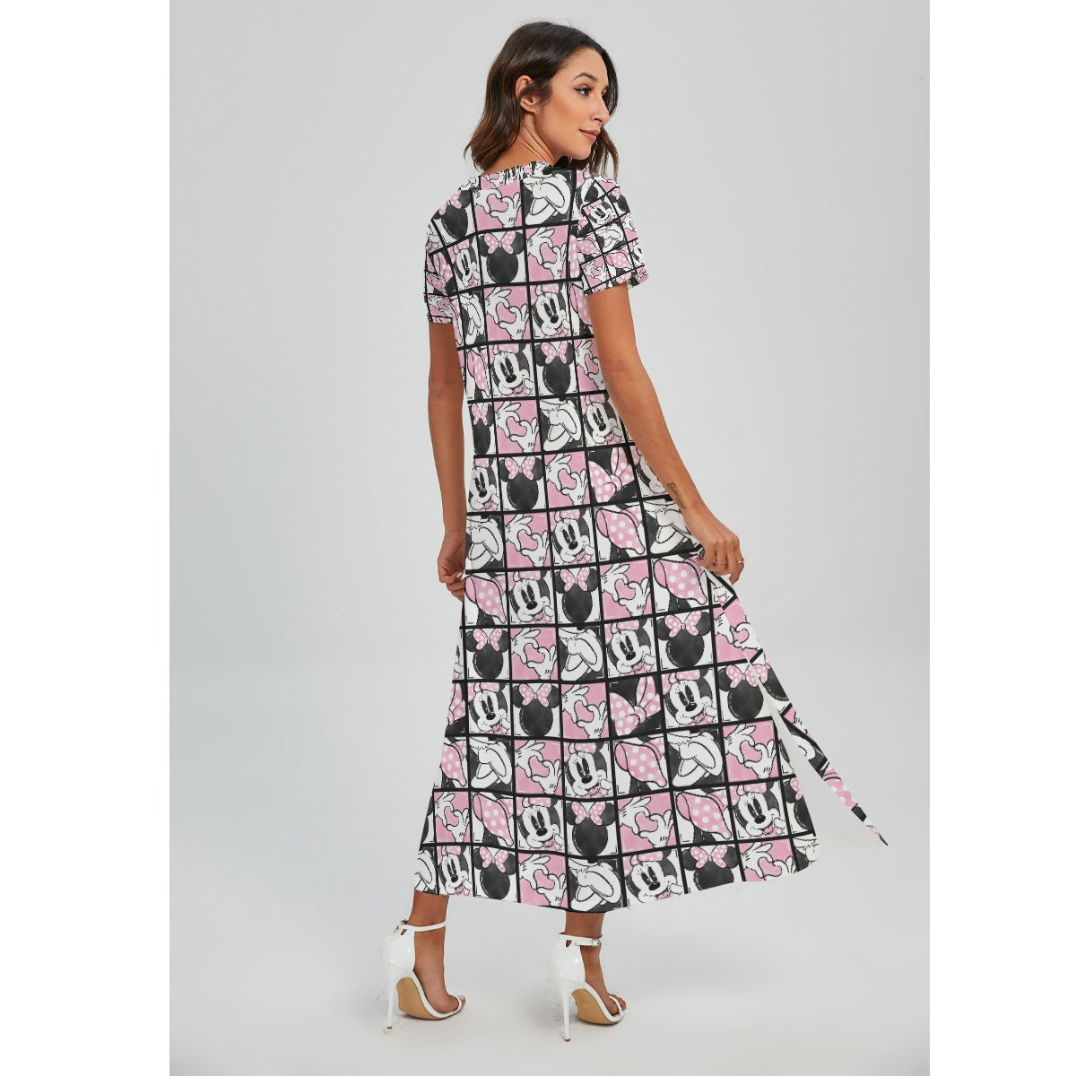 Mouse Bow Block Party - Women's V-Neck Side Split Maxi Dress