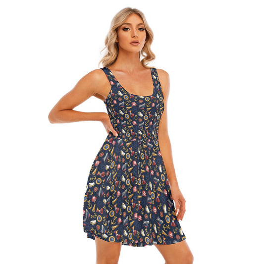 Mouse Ear Nautical Icons - Women's Sleeveless Pocket Skater Dress