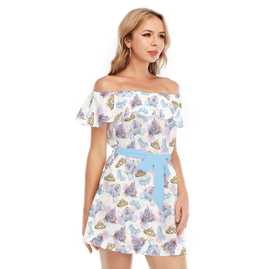 Watercolor Fairytale Fantasy - Women's Off-shoulder Ruffle Dress