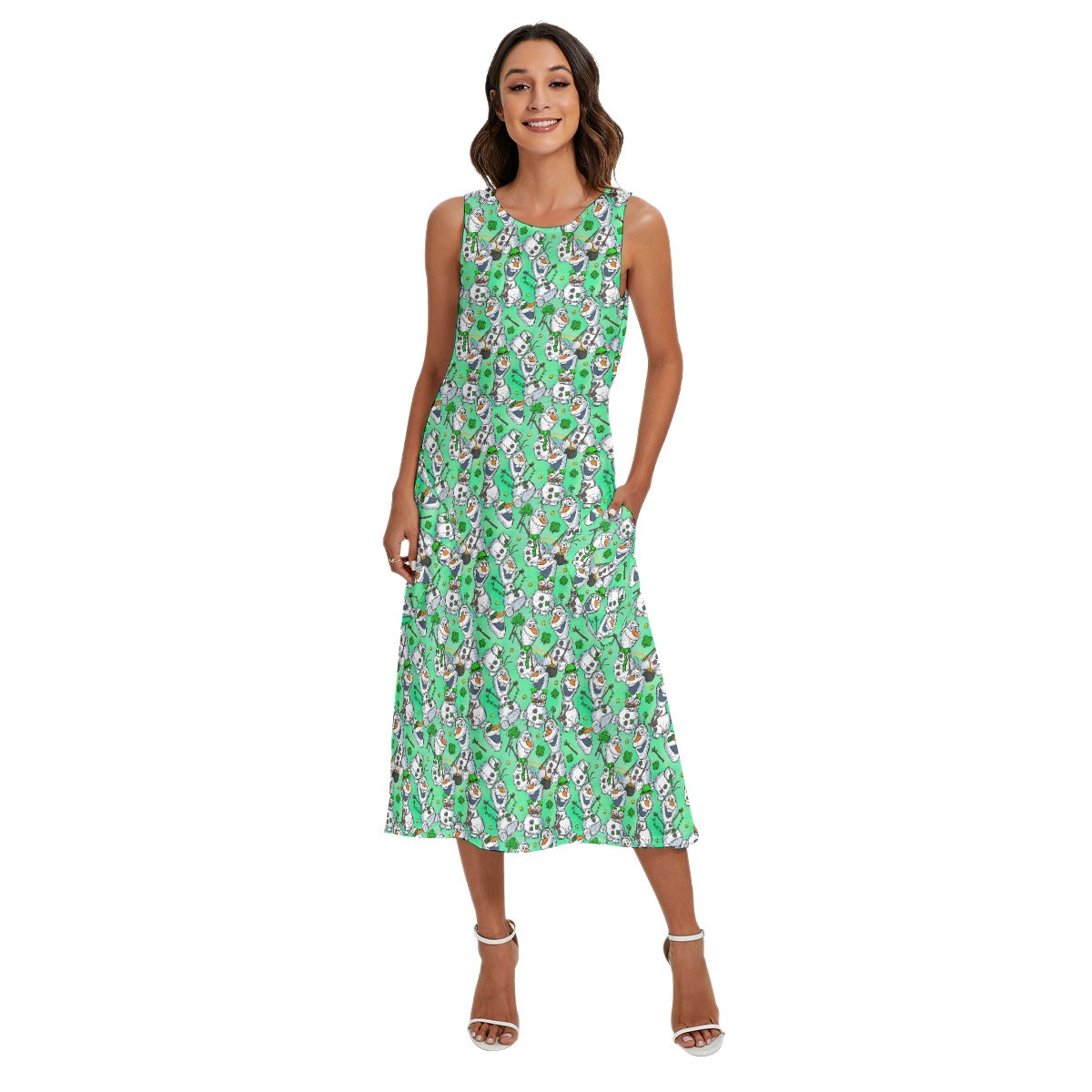 Sketched Snowman St. Patrick’s Day - Women’s Diagonal Pocket Midi Dress