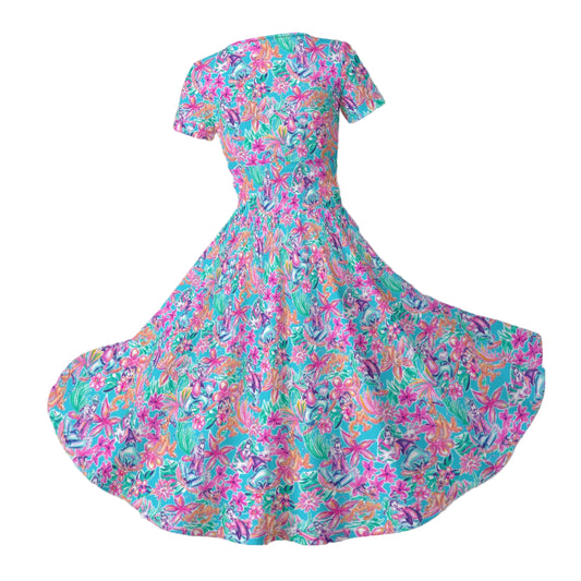 Tropical Bloom Fiesta - Playful Duo - Women's V-Neck Ruched Midi Dress