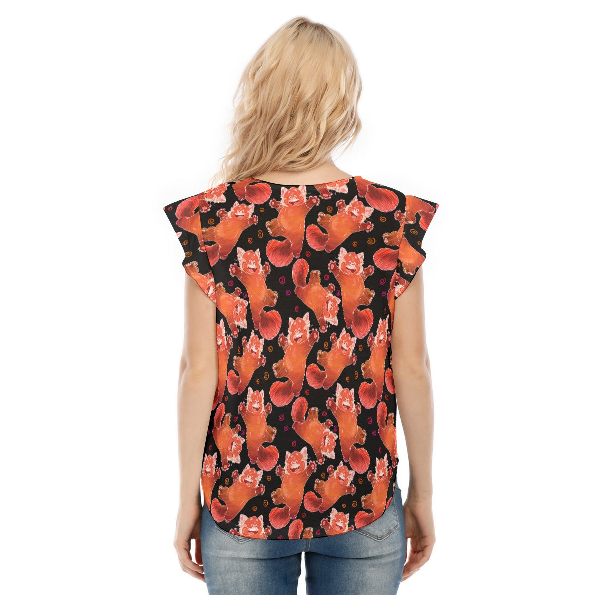 Scribbly Red Panda - Women’s Flutter Sleeve Top