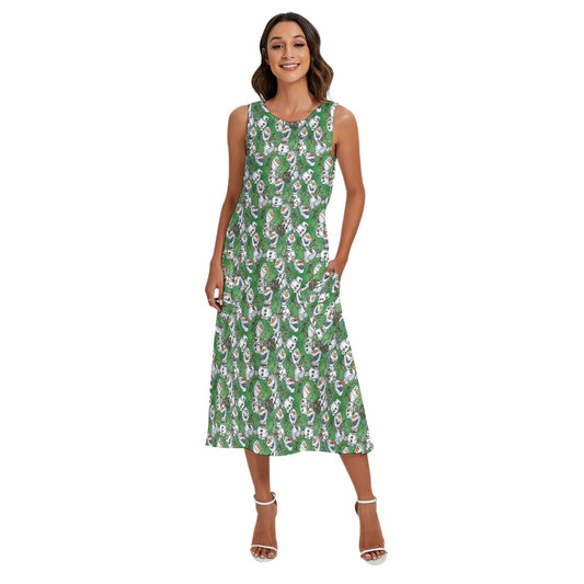 Sketched Snowman Christmas - Women’s Diagonal Pocket Midi Dress