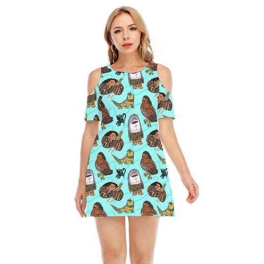 Shapeshifting Island Hero - Women's Cold Shoulder Cotton Dress