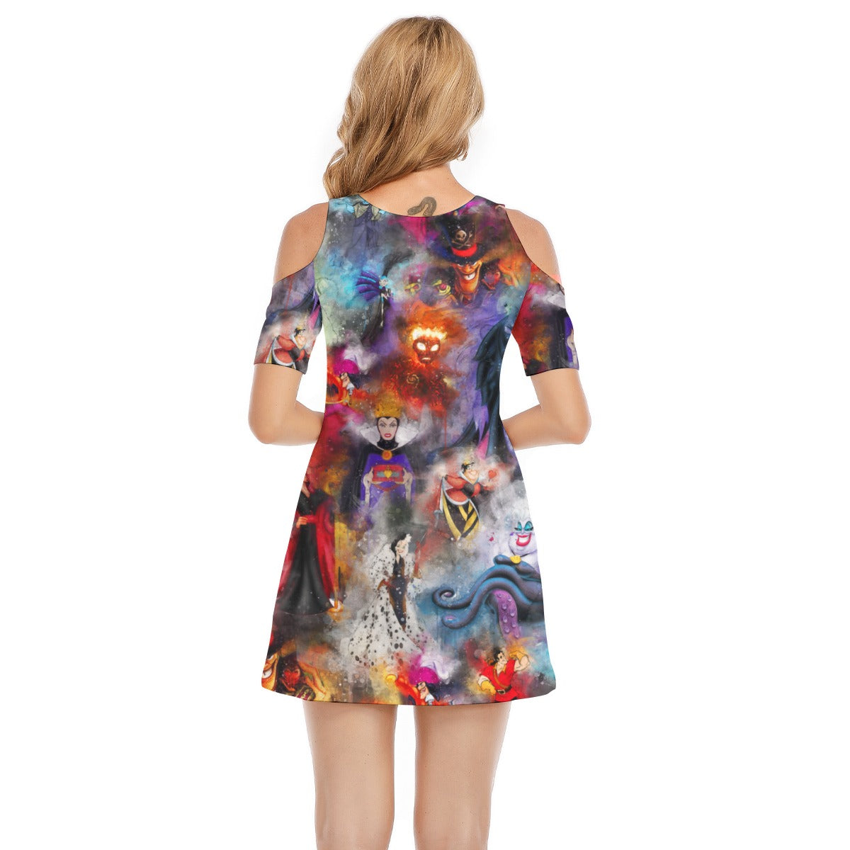 Watercolor Wicked Villains - Women's Cold Shoulder Cotton Dress