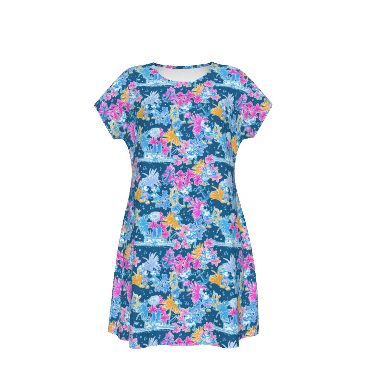 Bright Tropical Whimsy - Vintage Steamboat Captain - Women's T-Shirt Dress