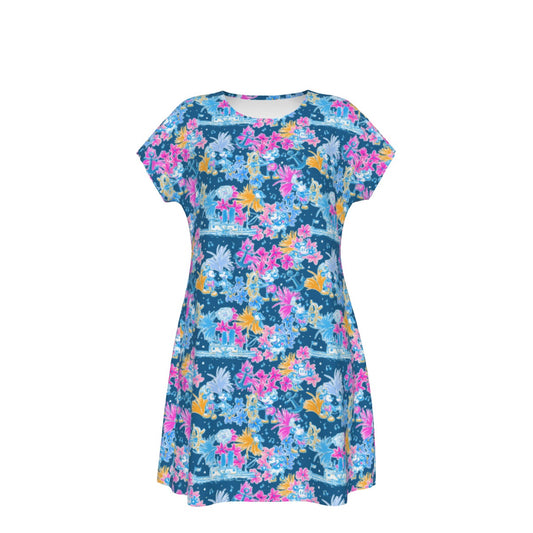 Bright Tropical Whimsy - Vintage Steamboat Captain - Women's T-Shirt Dress