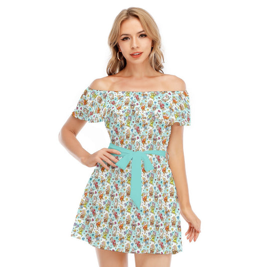 Seven Helpers Sketch - Women's Off-shoulder Ruffle Dress