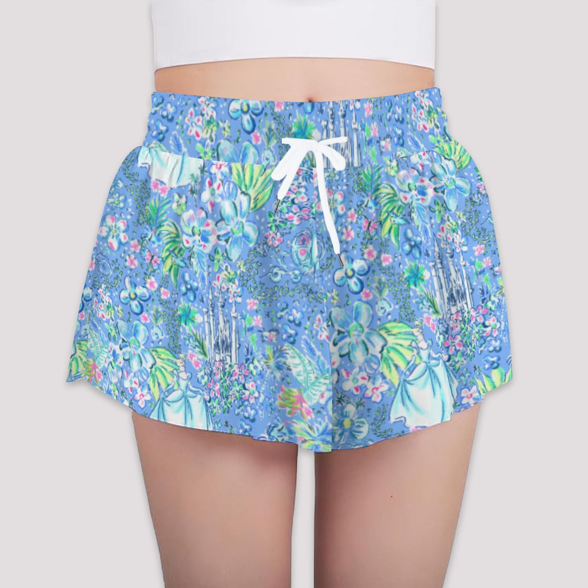 Bright Tropical Princess - Royal Beach Day - Girls’ Flowy Pocket Shorts