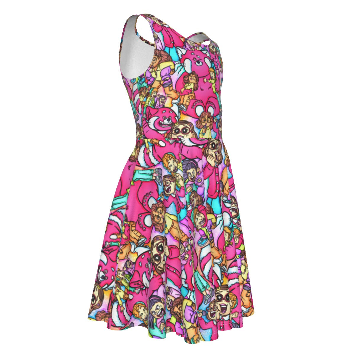 Red Panda Chaos Scenes - Kid's Sleeveless Skater Dress