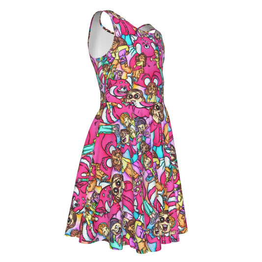 Red Panda Chaos Scenes - Kid's Sleeveless Skater Dress