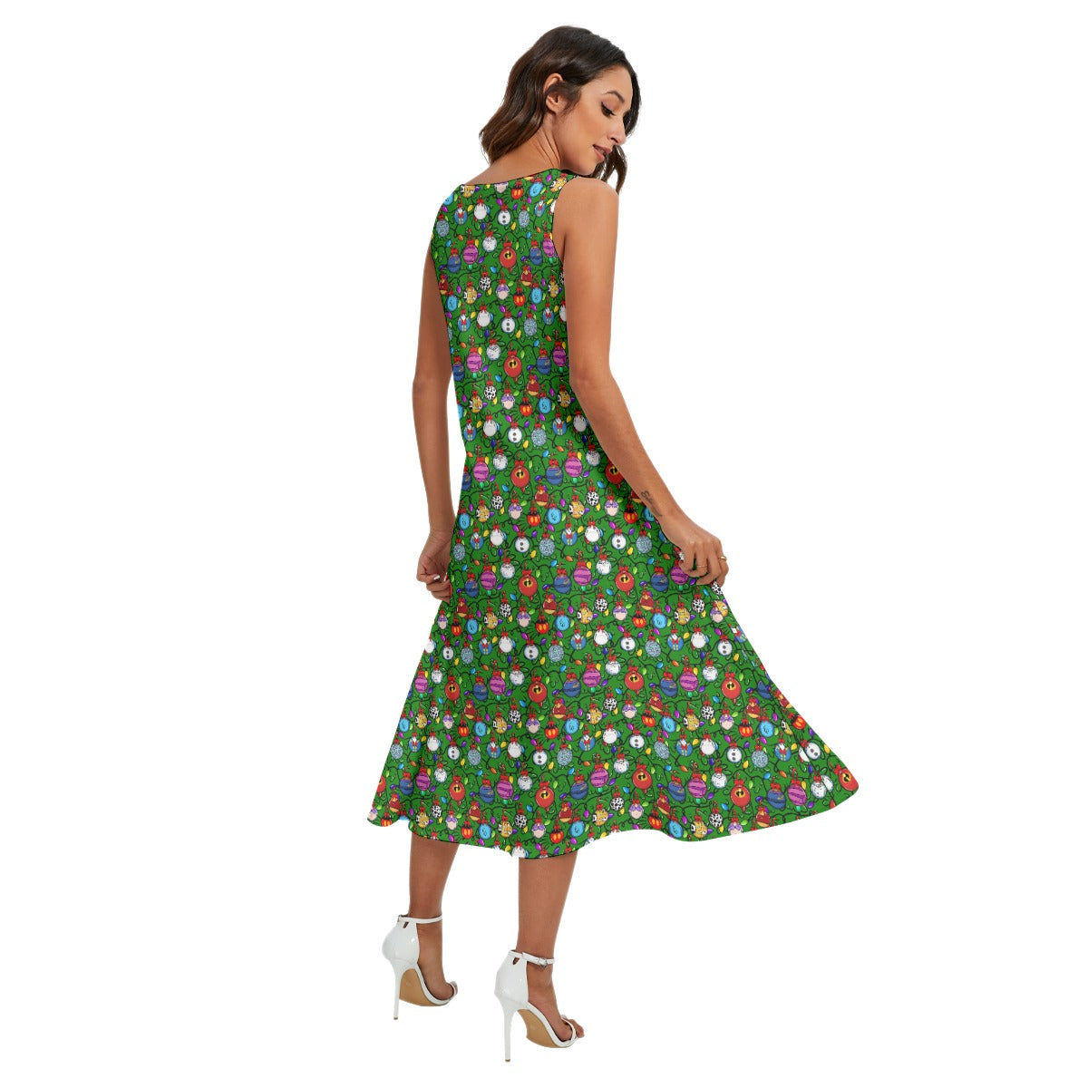 Festive Character Baubles on Green - Women’s Diagonal Pocket Midi Dress