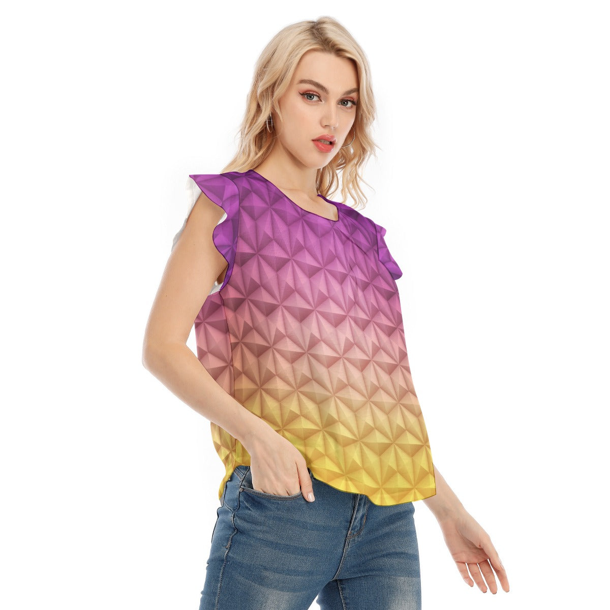 Geometric Spaceship Sphere - Women’s Flutter Sleeve Top