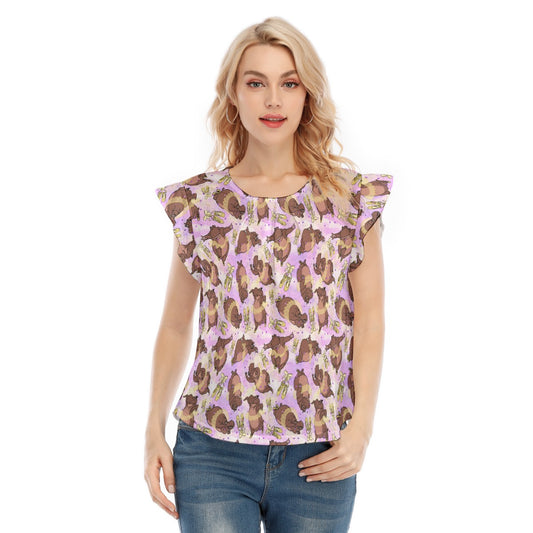 Ballerina Hippos - Women’s Flutter Sleeve Top