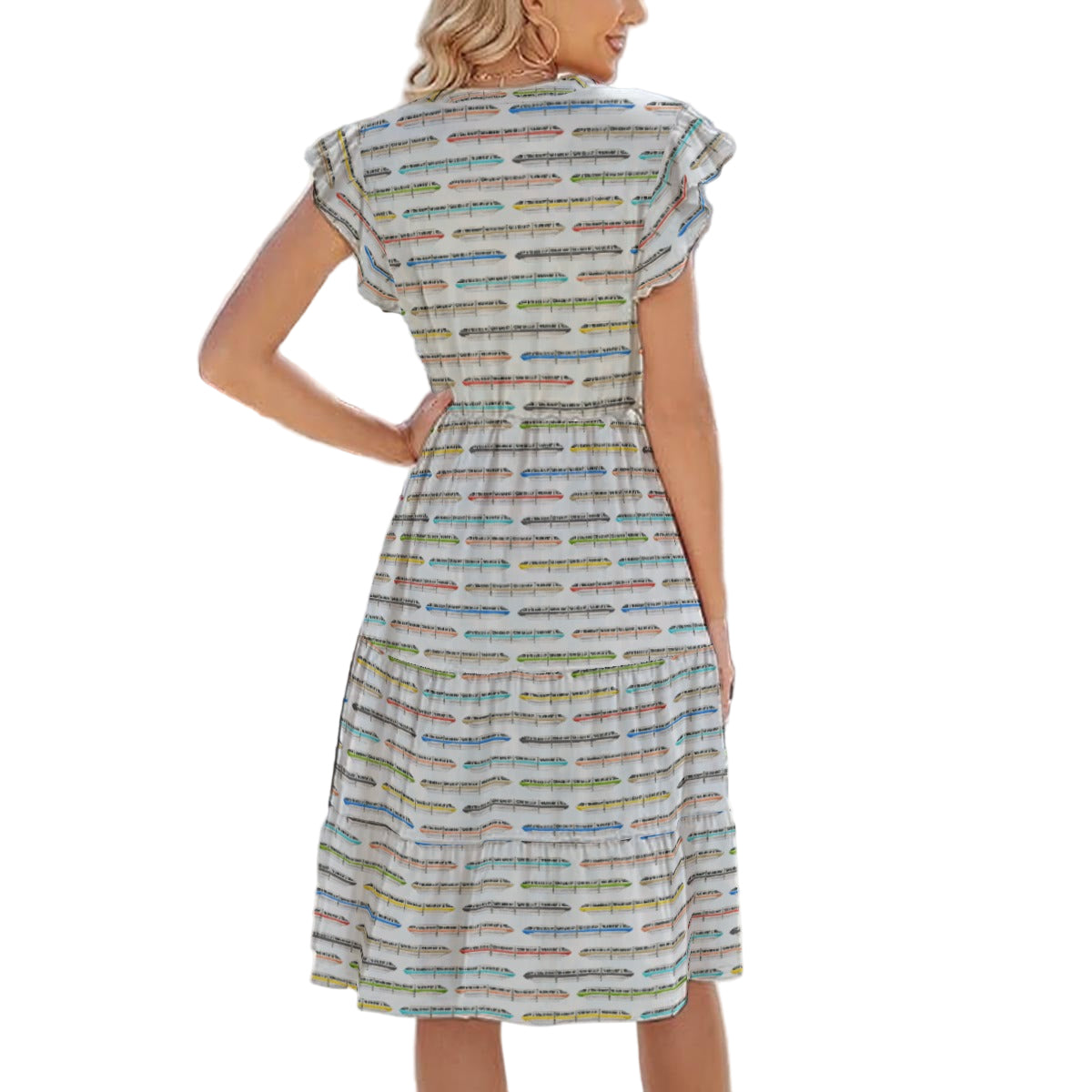 Monorail Rainbow Express - Women's Tiered Pocket Midi Dress
