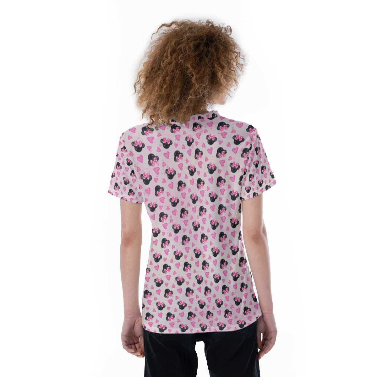 Watercolor Pink Bow Mouse Ears - Women's Short Sleeve V-Neck T-Shirt