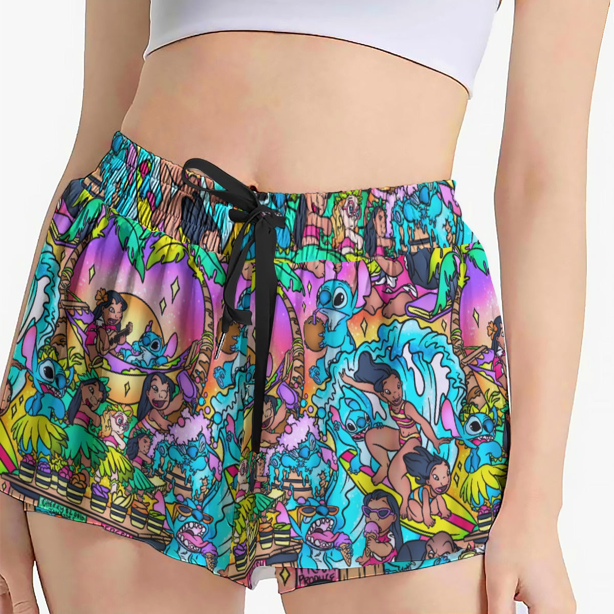 Ohana Island Storybook Scenes - Women's Flowy Pocket Shorts