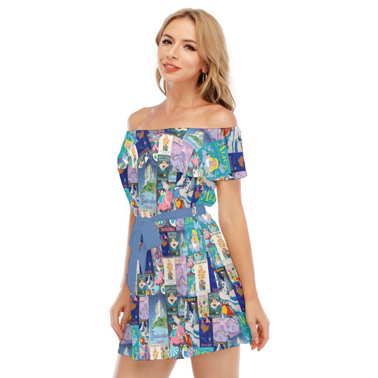 Vintage Fantasy Ride Posters - Women's Off-shoulder Ruffle Dress