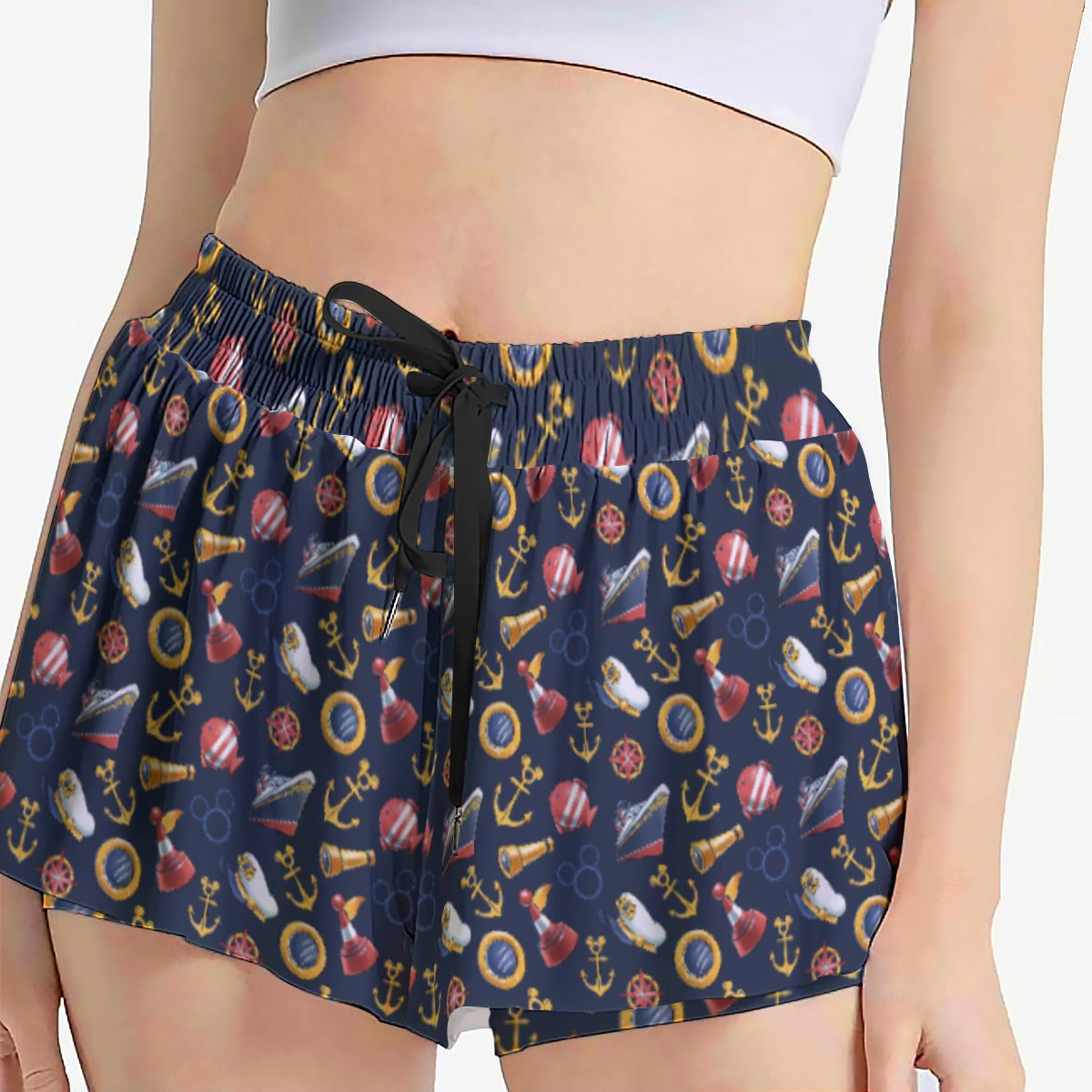 Mouse Ear Nautical Icons - Women's Flowy Pocket Shorts